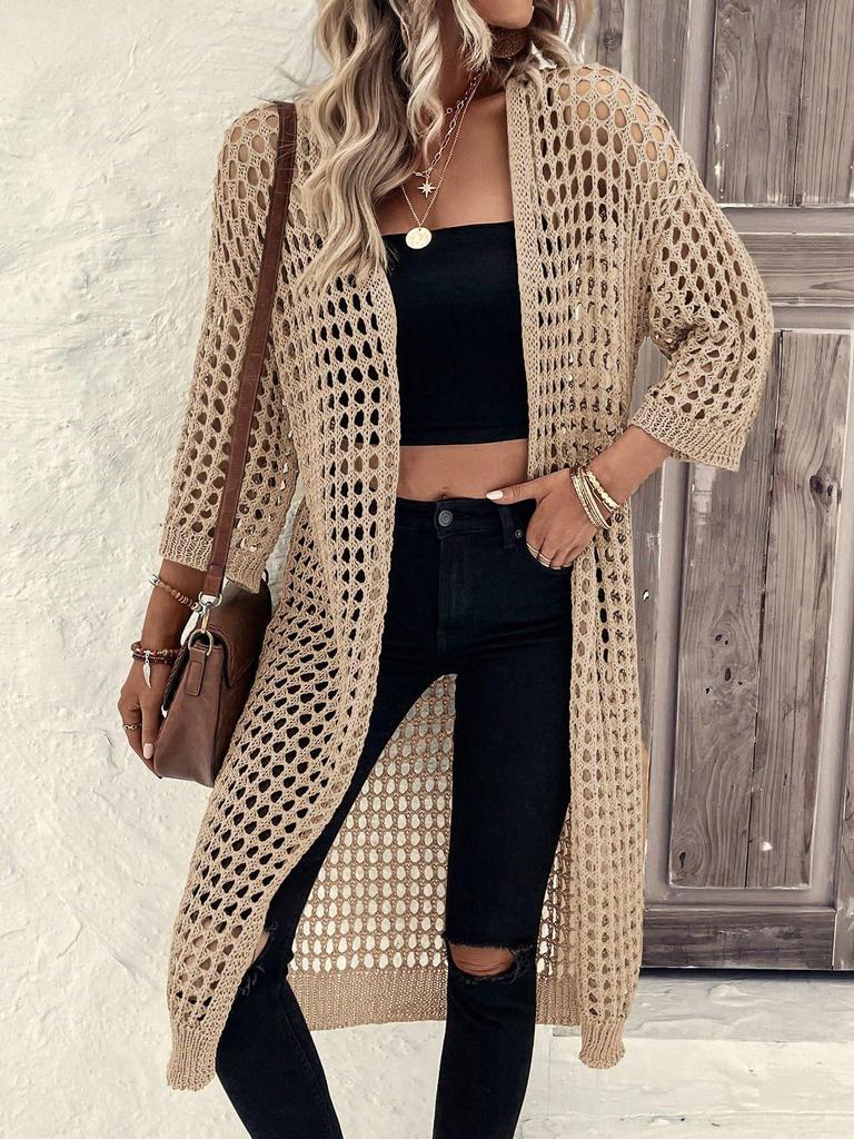 Cardigan lungo estivo da donna in maglia traforata, capo esterno protettivo dal sole, 2024