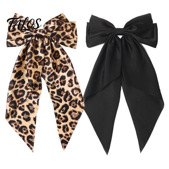 Colorful Bow Hair Accessory 1/2Pcs Women Smooth Satin Bowknot Versatile Decoration Clips Leopard Print Long Tail Design Accessories Charming Hairpin