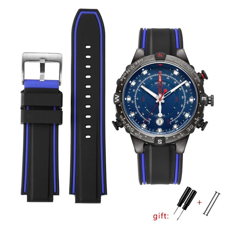Silicone wristband For Timex E-tide Compass T2n720 T2n721 Tw2t76300 Tw2t76500 T45601 Rubber Men Watchband Sports Strap free tool