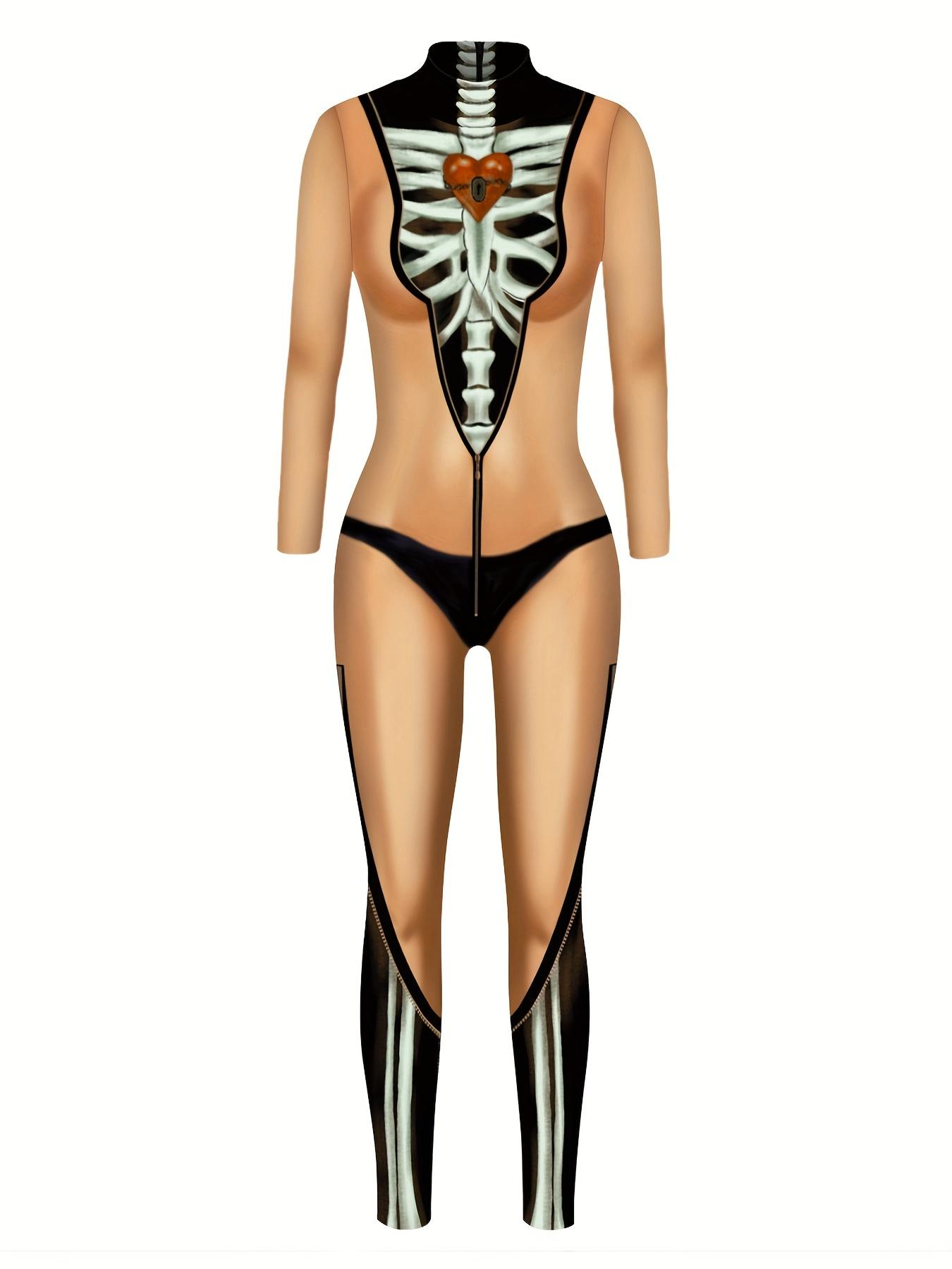 

Halloween Skeleton Print Jumpsuit, Cosplay Jumpsuit, Women s Clothing