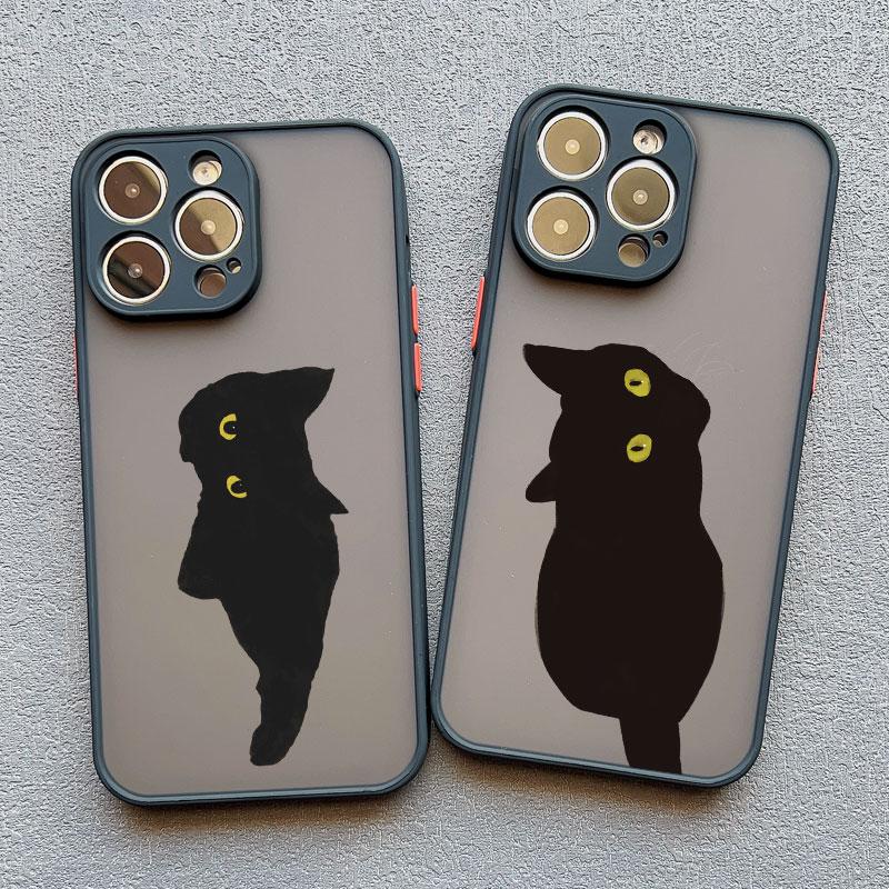 INS Cartoon Black Cat Phone Case For iPhone 17 Pro Max 16 15 14 Pro Max Plus 13 Mini 12 11 Pro Max Shockproof Back Cover Fundas