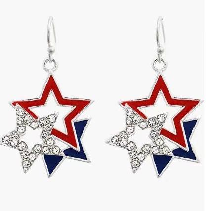 Independence Day Flag Hat, Slippers, Love Earrings, Red, White And Blue Striped Flag Earrings