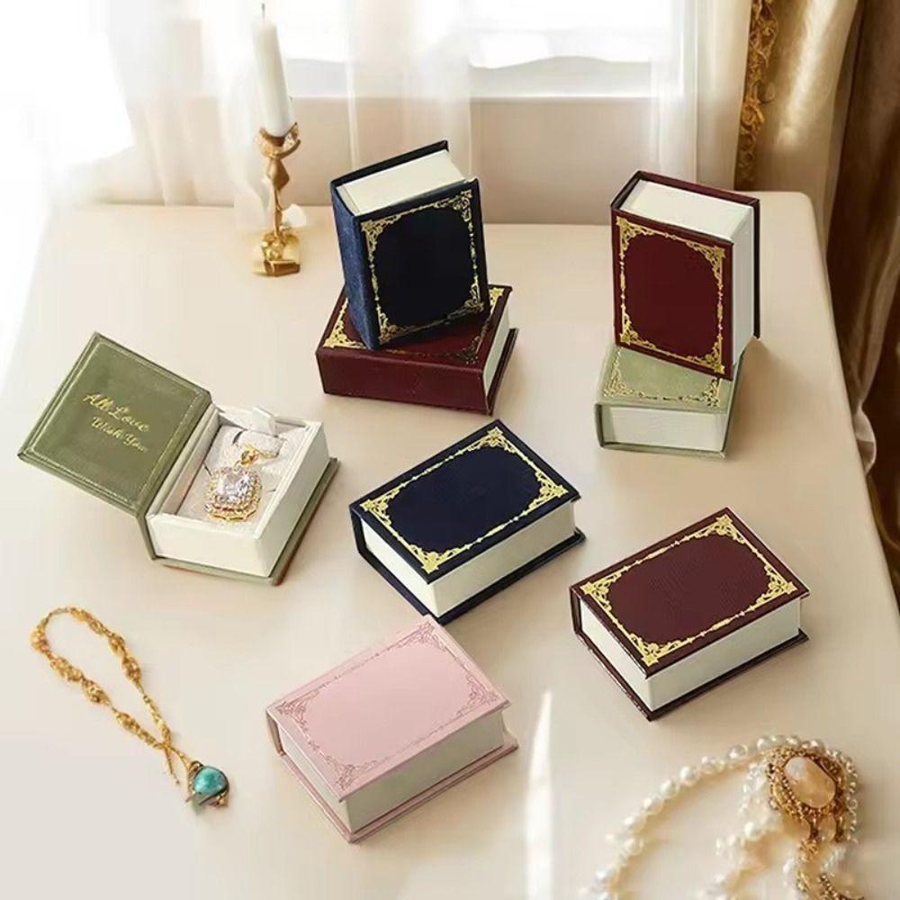 Creative Book Shape Jewelry Storage Box Flip Cover Vintage Gift Packaging Box Mini Pendant Box for Valentine's
