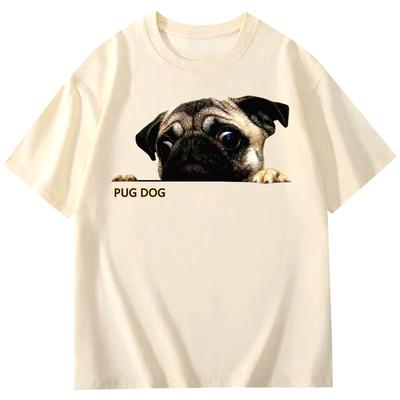 New Mynah Pug Dog Fun Dog Pattern Pet Dog Print Womens Loose Short Sleeve Trendy Casual Tee Shirt ONeck Comfortable Tops