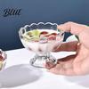 European Style Glassware Glass Dessert Bowl, Footed Ice Cream Cup, Small Vintage Pudding Dish Parfait Cup for Sundae, Fruit, Pudding, Condiment,