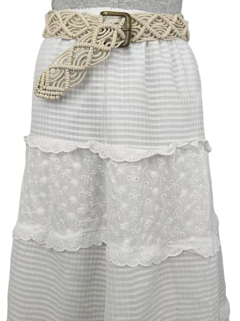 Bohemian Belt Women's Skirt Shirt Dress Wide Version Woven Waist Seal Round Button Ethnic Style Casual Decoration