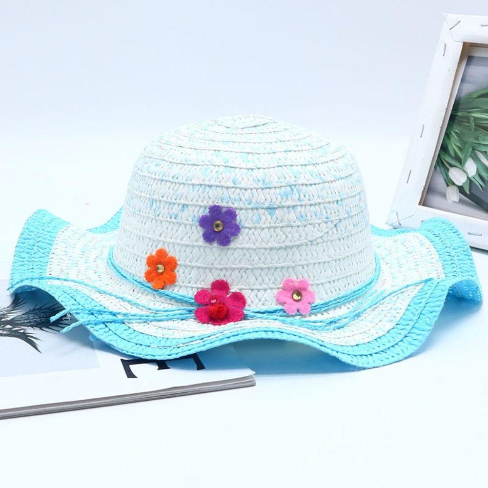 Handmade Sun Hat Flower Decoration Bucket Hat Sweet Beach Hat Beach