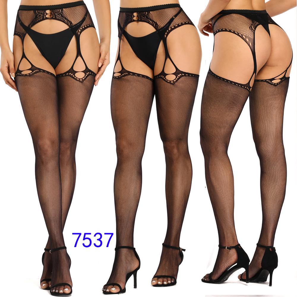 Women's Sexy Crotchless Fishnet Suspender Stockings with Eye Jacquard Design - Style 7501