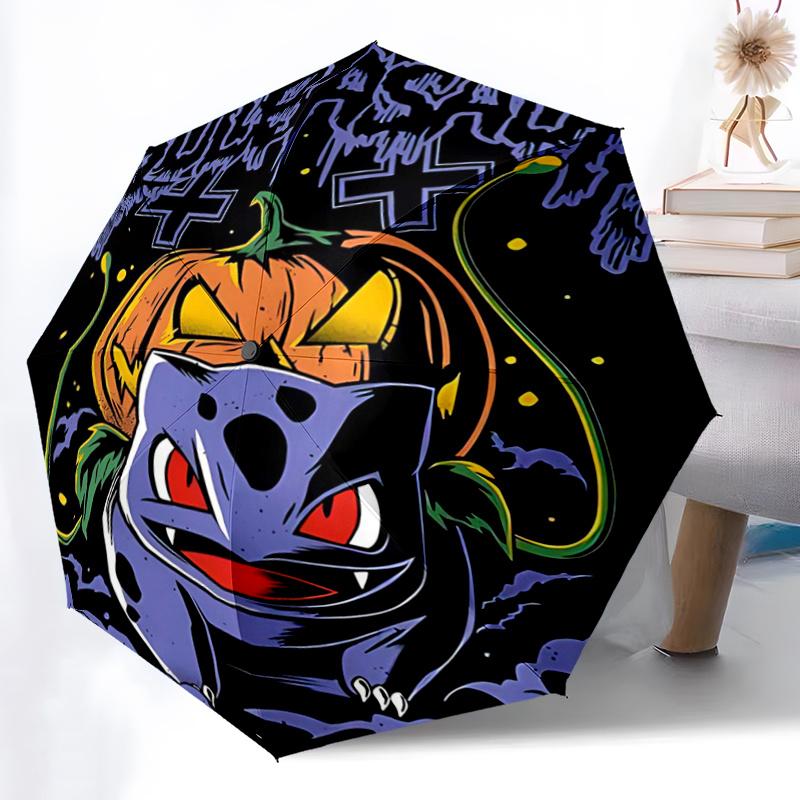 1pc Spooky Pumpkin Pokémon Automatic Folding Umbrella - 3 Folding Design, Vivid Cartoon Pattern, Suitable for Outdoor Activities, A Gift for Fans