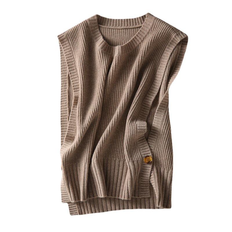 Women's Slim Fashion Round Neck Buttoned Knitted Vest - Anti-Pilling, Solid Color (Spring/Autumn 2022)