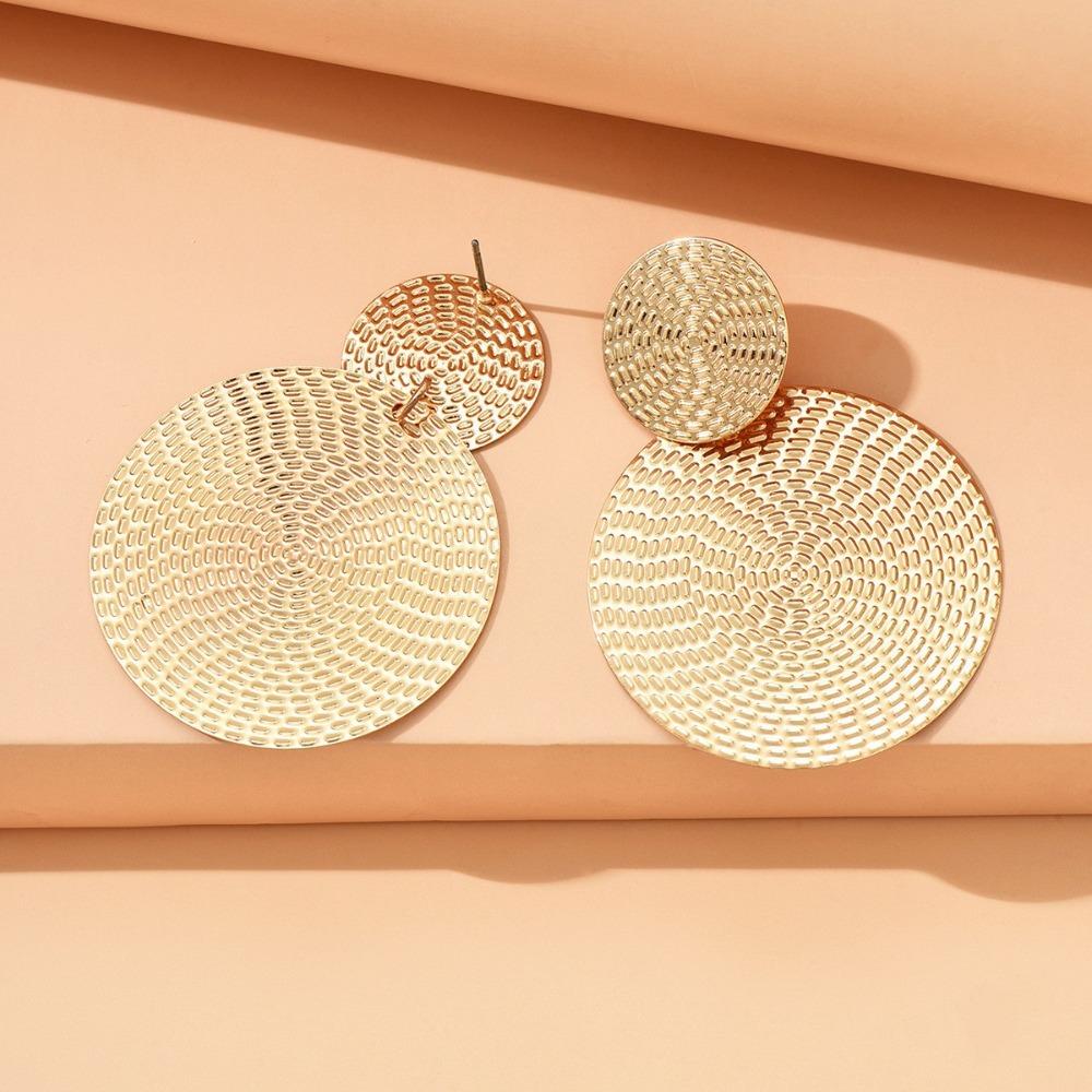 Personality Exaggerate Gold Color Geometric Large Disc Stud Earrings for Women Banquet Dance Party Fashion Temperament Jewelry