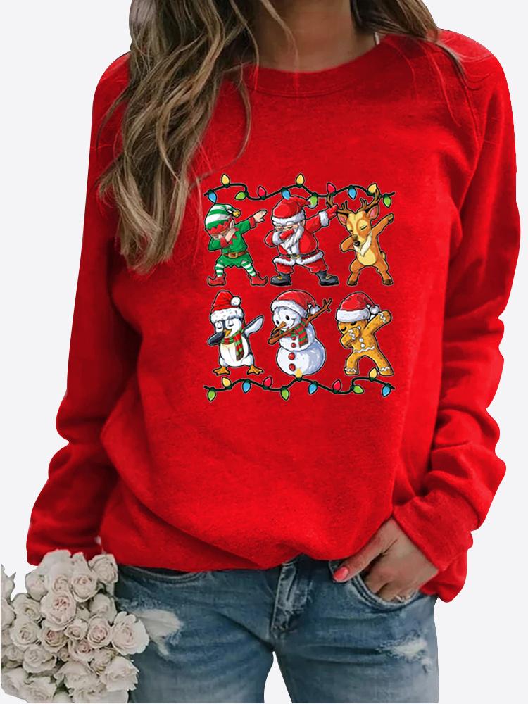 Winter Women's Santa Claus Printed Tops T-shirt Ladies Round Neck Long Sleeve Casual Sweatshirt Plus Size Blouse