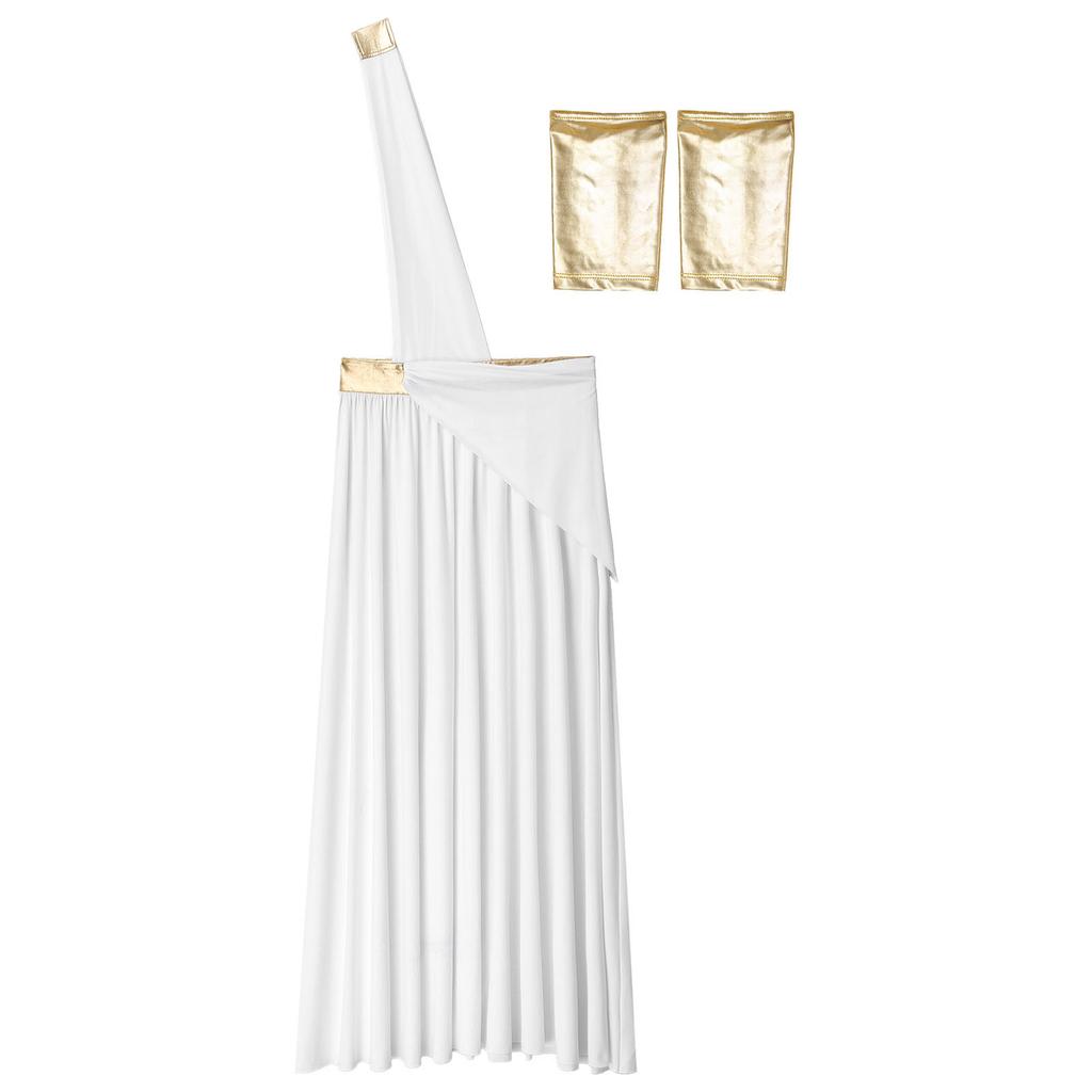 Men Greek Roman Toga Costume Long Skirt One Shoulder Design Warrior Cosplay Halloween Party Wristbands Included