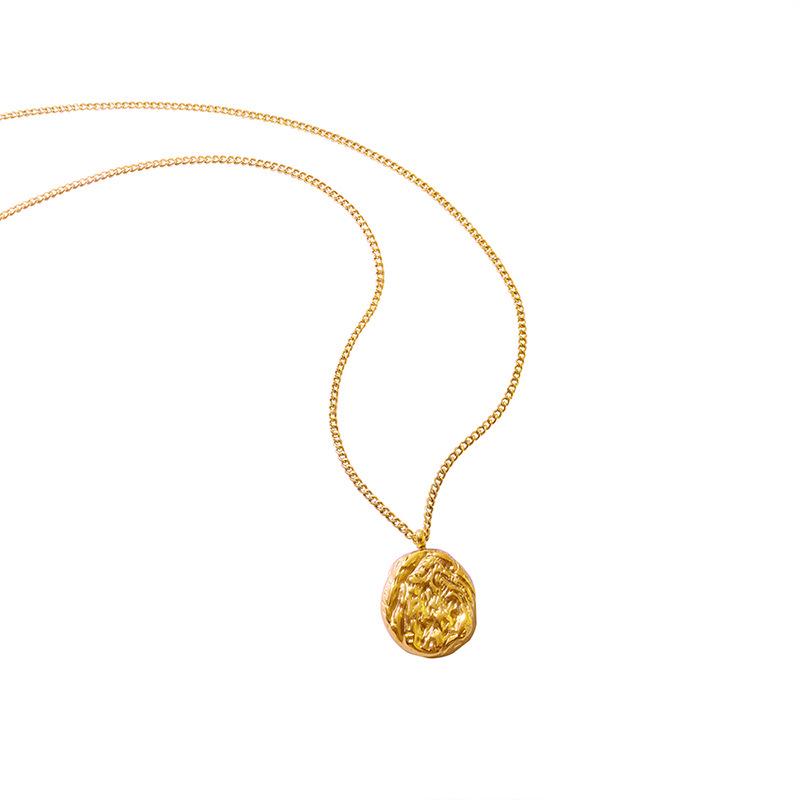 18K Gold-Plated Titanium Steel Necklace with Korean Geometric Irregular Imitation Walnut Shell Pendant