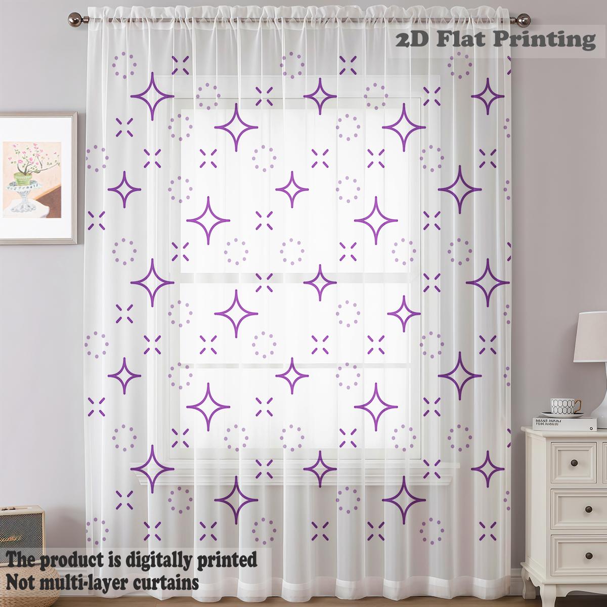 

Luxury Purple Tone Star Pattern Geometric Curtain Fashionable Minimalist Style Light Exquisite Atmosphere Modern Decor Sheer Made Of Polyester W100*H70(CM)-Grommet top&2PCS