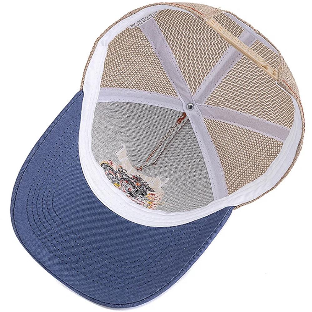 New Motorcycle Embroidered Trucker Hat Flame Biker Patch Baseball Cap For Man Woman Breathable Streetwear Summer Mesh Caps