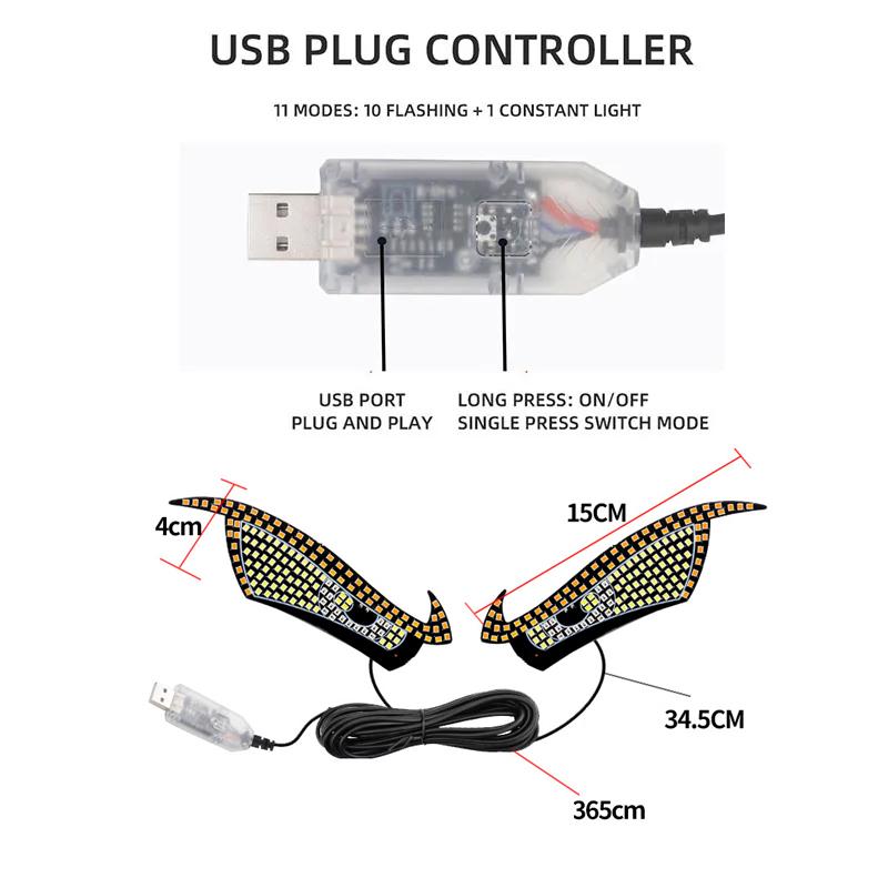Devil Eyes Light LED Sginal Lamp for Car Windshield USB Plug 11 Modes Warning Lamp Atmosphere Decor Lighting for Car Accessories