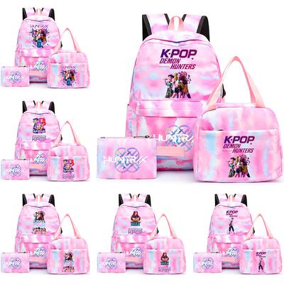 Conjunto de 3 peças Mochila Fofa de Desenho Animado Kpop Estampada com Lancheira Estojo para Adolescente Menina Menino Mochila Grande Capacidade Bolsa de Viagem Presente para Criança Mochila