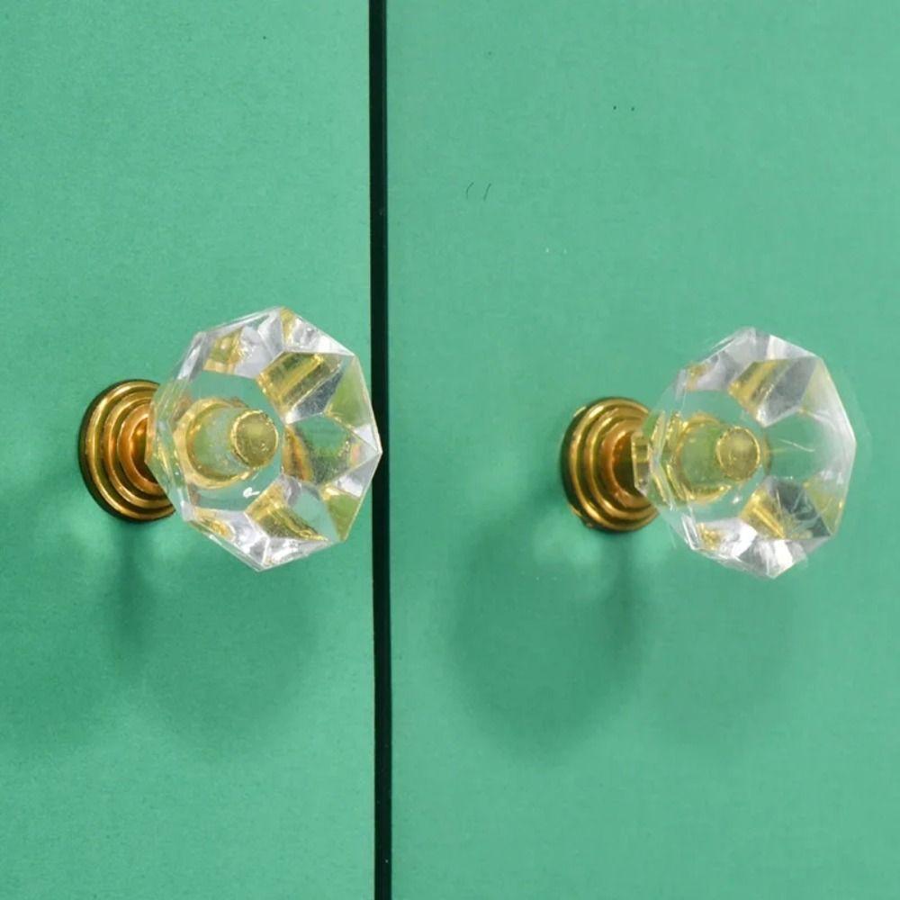 Gold Base Kitchen Cabinet Knobs Champagne / Transparent Drawer Pull Handles  Dresser Drawer