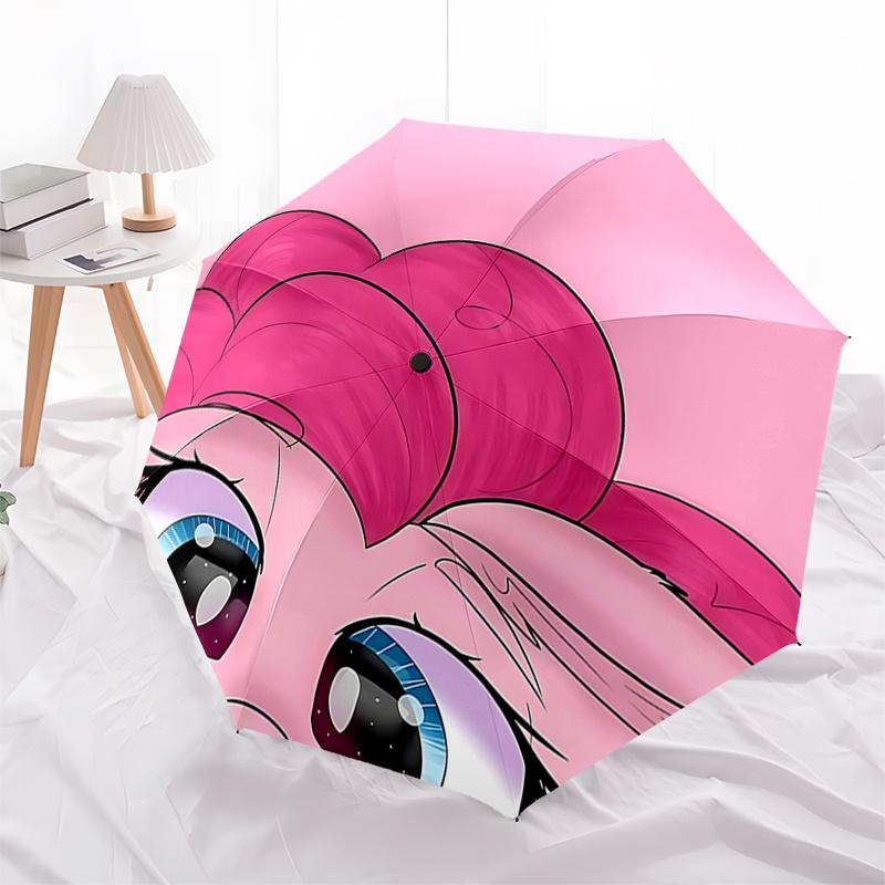 

Be Smiling Pink Hair Auto Open Close Umbrella - Portable 3-Fold Design with 8-Bone Iron Frame, Perfect for Fans, Travelers, Daily Use, and F