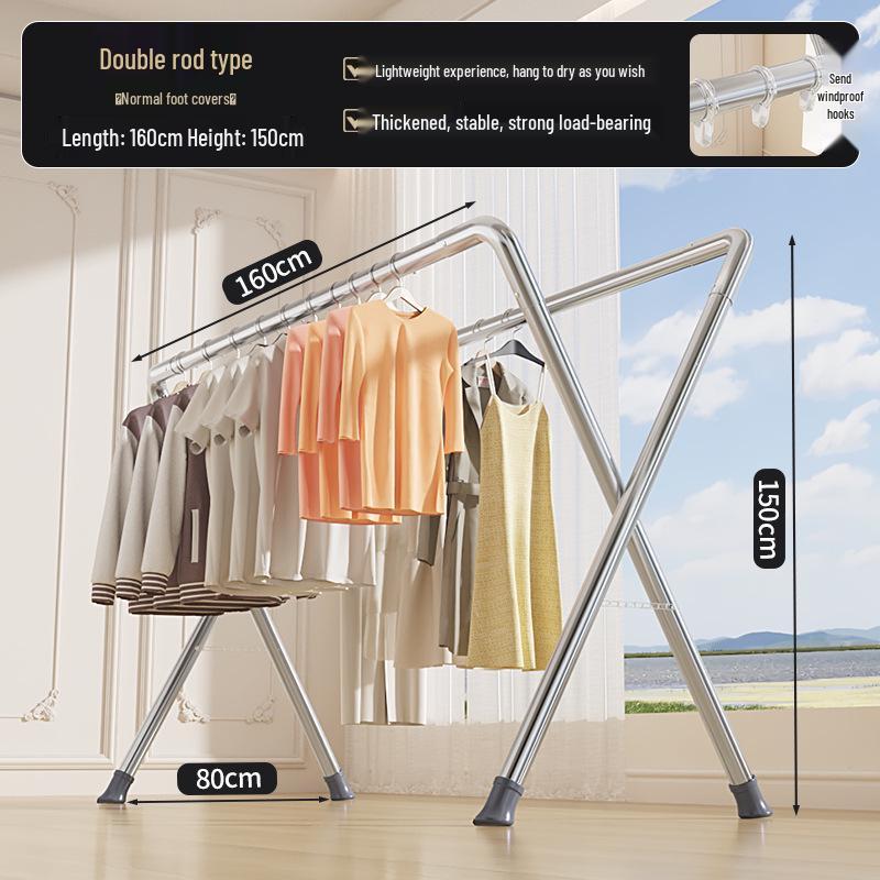 Sturdy Stainless Steel Clothes Drying Rack with Single Rod for Indoors and Outdoors