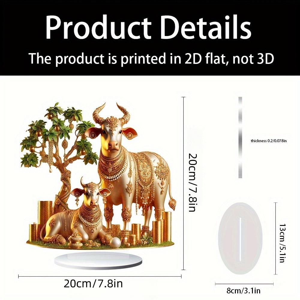 2D Flat Acrylic Statue, Boho Style Cow & Calf With Stand, Tabletop Decor For Home Office Cafe, Unique Animal Collectible