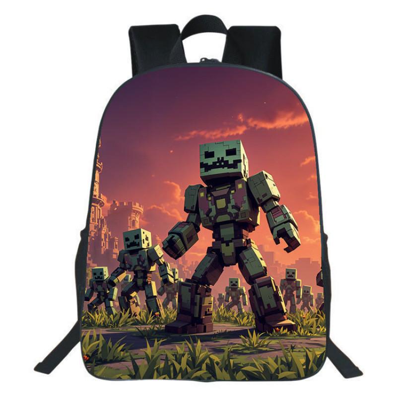 Minecraft Backpack For Kids With Printed Design Nylon School Bag With Padded Straps For Elementary Students