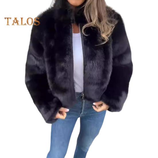 Vinter Damejakke Tykk Fuskepels Varmebevarende Høy Krage Ensfarget Lange Ermer Luksusstil Hjemmefest Kontor Klubb Ferie Kåpe