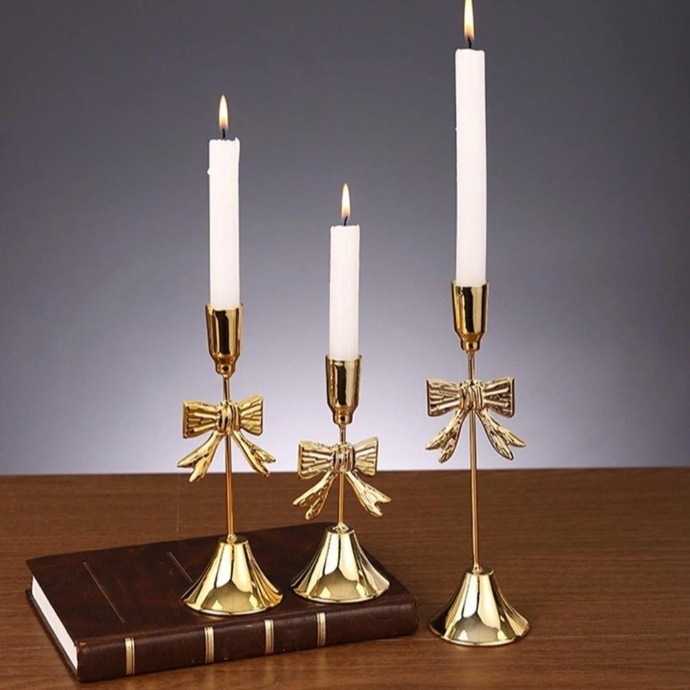 Electroplated Candle Stands Mirror Finish Iron Candlestick Bowknot Candle Holders  Dinning Table