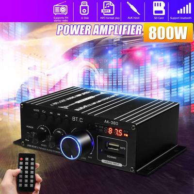 AK380 12V Amplificatore di Potenza Bluetooth Casa Auto Classe D HiFi Amp Max 800W Amplificatori Audio Stereo BASS Supporta Ingresso FM Lettore MP3 USB SD