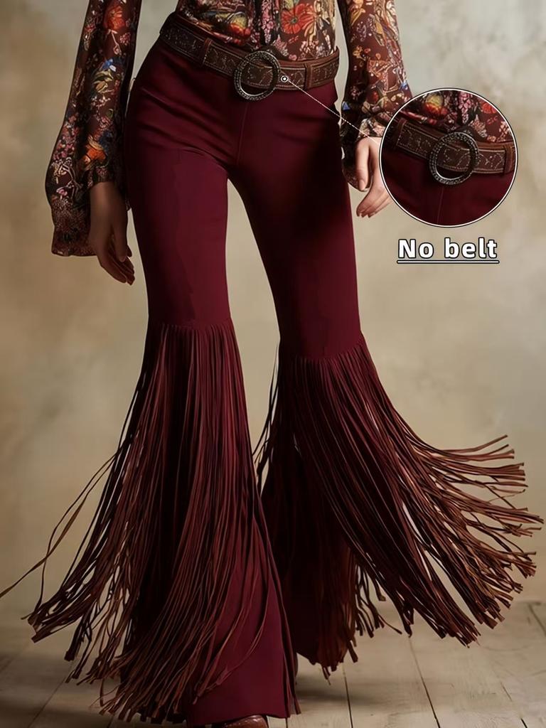 Women's Vintage Western Fringed New Suede Velvet Long Pants
