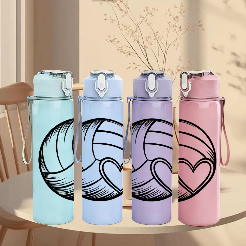 1PC Volleyball Heart Sport Print 750ml Color Plastic Sports Water Bottle Leakproof Flip Straw Lid Suitable for Sports Office Home Use