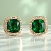 Female Luxury Green Crystal Zircon Stone Stud Earrings Vintage Gold Color Wedding  For Women
