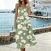 Women’s Sleeveless V Neck Midi Dress with Pockets Floral Print Cotton Linen Split Hem Casual Tank Style