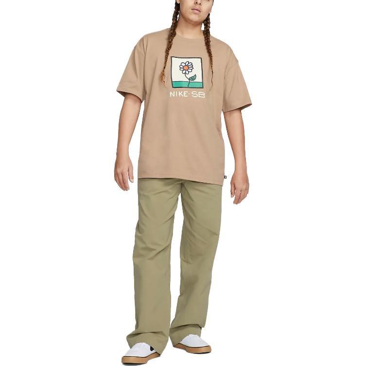 Nike T Shirts Men's Khaki Crew Neck Moderate Straight Fit FB8138-200