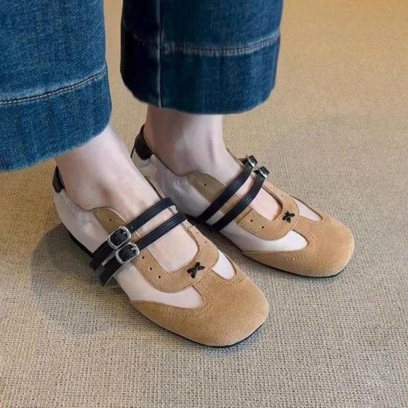 

Fashion Ladies Shoes 2025 Brand Shallow Women s Flats Fashion Color Matching Casual New Buckle Strap Light Comfortable Flat Low Heels 35 коричневый