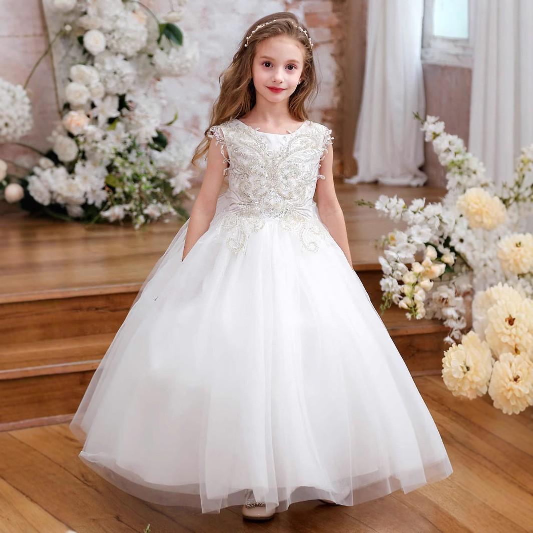 

Glitter Sequin Beaded Appliqued Tulle Flower Girl Dresses Bridesmaid Dress Birthday Party Dress Wedding Pageant Gowns 160 білий/слонова кістка