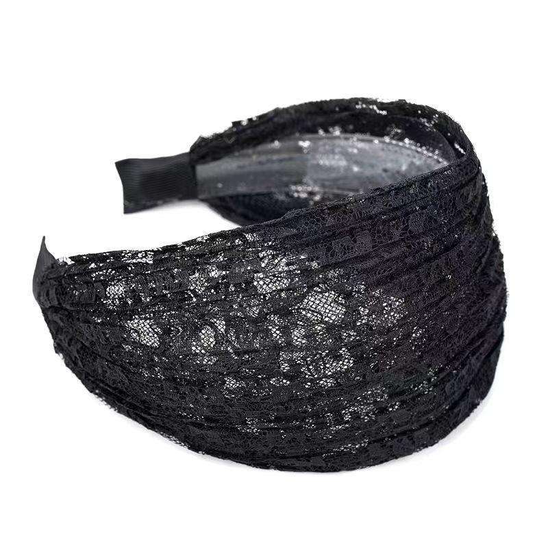 Flower Lace Mesh Hair Band Wide Side Hair Hoop Headbands For Women Lace Headwear Wide Headband Girls