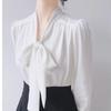 Women's Bow Satin Long Sleeved Shirt Women's Professional Temperament Ribbon Shirt