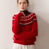 Thick Fair Isle Jacquard Half-High Collar Cashmere Wool Patchwork Sweater