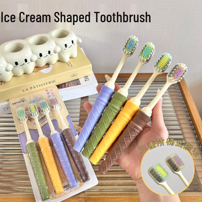 4-Pack Convex Ice Cream Head Soft Bristle Toothbrush for Adult Gum Care & Teeth Cleaning Convex Adult Toothbrush Ice Cream [4-pack]