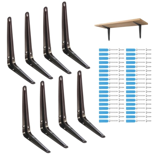 

COCIVIVRE Black Shelf Brackets, 200mm x 150mm x 35mm, Set of 8, L-Shaped Iron Shelf Brackets with Screws, for Wall-Mounted Shelves, Kitchens, Rooms, a