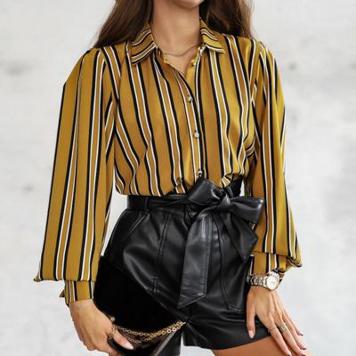 Women's Spring and Autumn Shirt Striped Long Sleeve Loose Cardigan Comfortable Casual Shirt