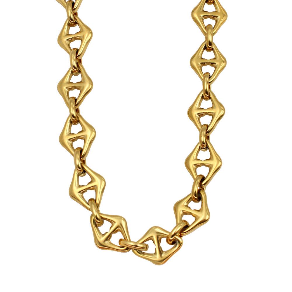 18K Gold Stainless Steel Rhombus Unisex Bracelet & Necklace Set