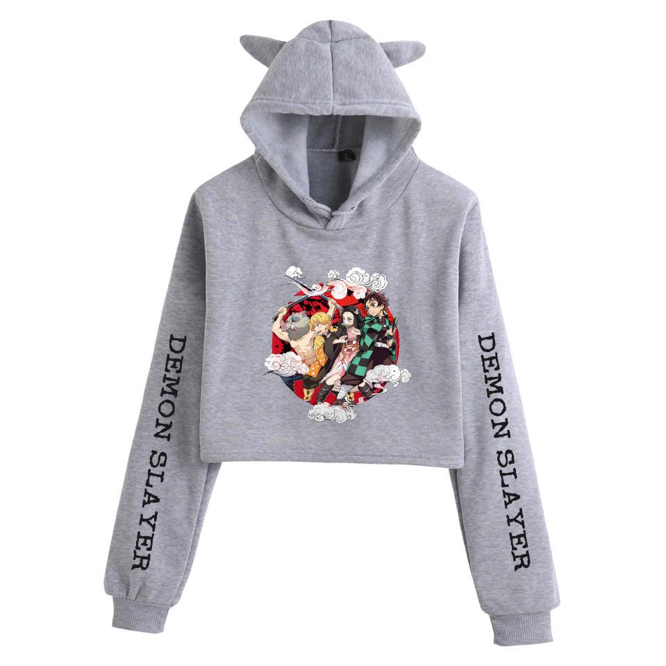 Women's Demon Slayer Cat Ear Cropped Hoodie