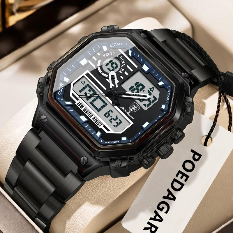 POEDAGAR Top Luxury Men Quartz Watch Waterproof Stainless Steel LED Man Watch Week Date Sports Military Electronic Watches