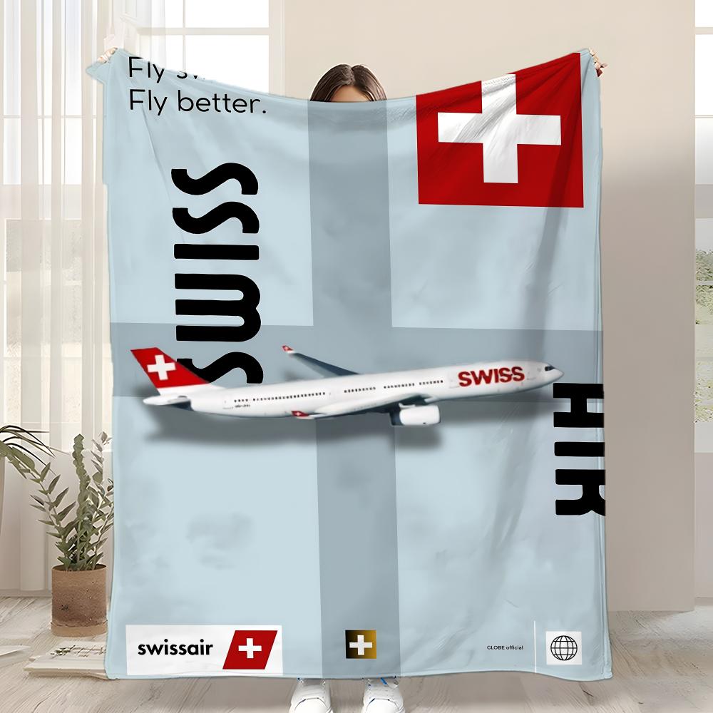 Brand S-Swissair Throw Kid-Friendly Flannel Throw Blanket Soft Warm Anti-Static Washable All Season 75x90cm
