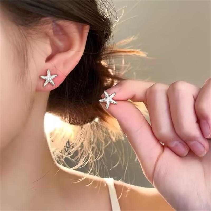 Geometric Star Earring For Women Gold Color Starfish Heart Stud Earrings Jewelry Accessories