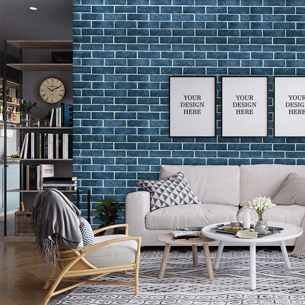 Plane 3D Effect Blue Brick Wallpaper Self-Adhesive Paper For Bedroom Home Decoration Peel And Stick Wall Sticks Easy To Paste