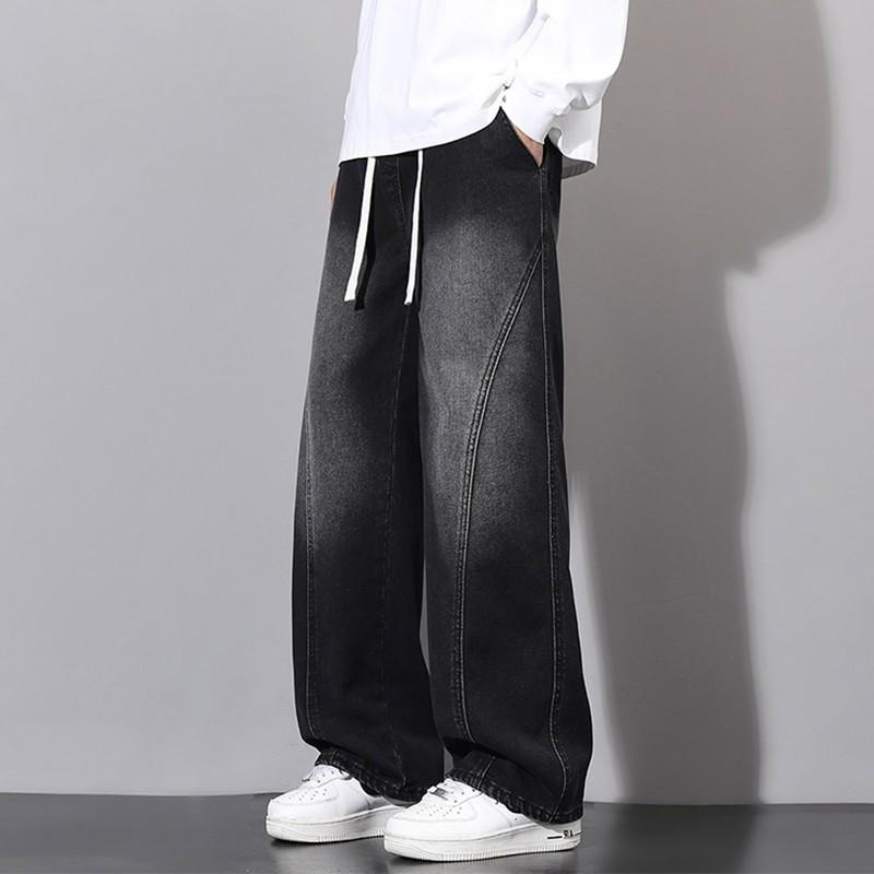 Spring and autumn popular wide-leg jeans men's new narrow version straight wide-leg teen scimitar pants tide